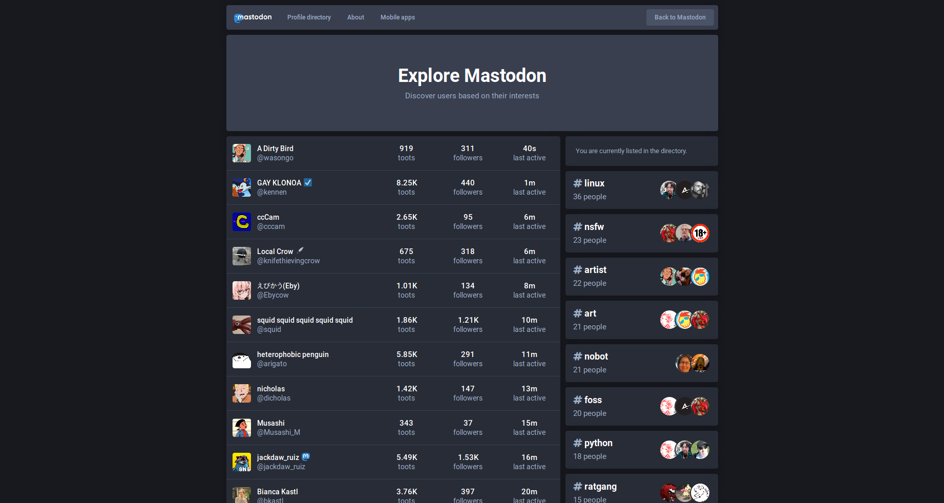 Profile directory on mastodon.social