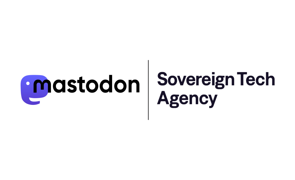 The Mastodon wordmark alongside the Sovereign Tech Agency logo on a white background